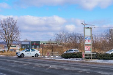 January 24, 2022 Balti Moldova. Gas station with methane. News editorial background