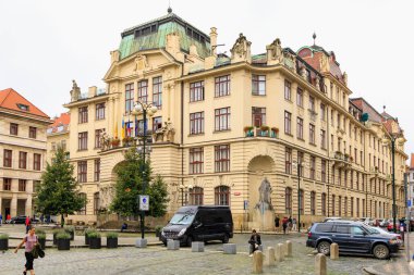 August 24, 2022 Prague, Czech Republic. Street view of the old city of Prague. Background with copy space for text.