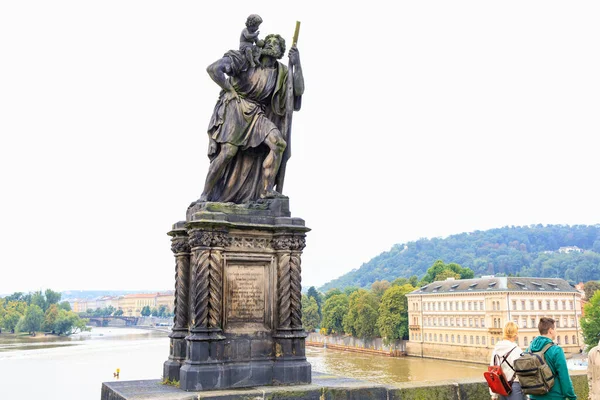 August 2022 Prague Czech Republic Antique Sculptures Charles Bridge Background — Stockfoto