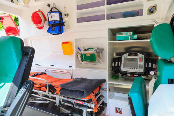25 мая 2022 года Бельцы Молдова. Иллюстративный редакционный фон. Фон в машине скорой помощи.