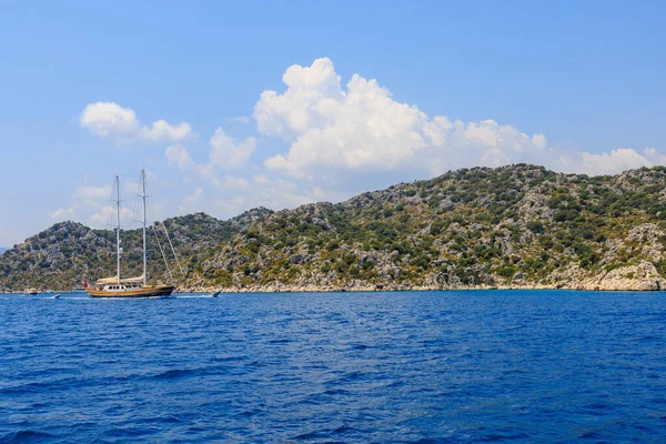 August 2022 Demre Antalya Province Turkey Yachts Mediterranean Coast Background —  Fotos de Stock
