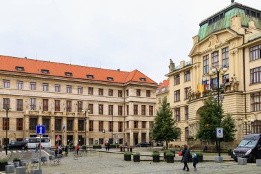 August 24, 2022 Prague, Czech Republic. Street view of the old city of Prague. Background with copy space for text.