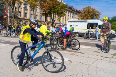 September 4, 2022 Balti Moldova. Mass gathering of amateur cyclists in the city. Illustrative editorial, background.