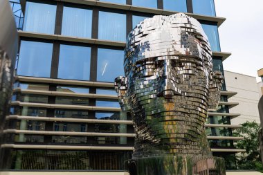 August 25, 2022 Prague, Czech Republic. Rotating Head, head sculpture of the German-speaking writer Franz Kafka. Background with copy space for text.