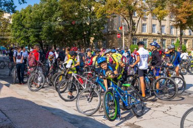 September 4, 2022 Balti Moldova. Mass gathering of amateur cyclists in the city. Illustrative editorial, background.