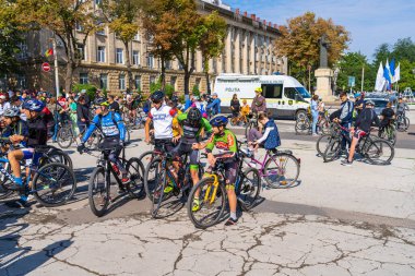 September 4, 2022 Balti Moldova. Mass gathering of amateur cyclists in the city. Illustrative editorial, background.
