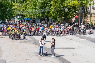 June 4, 2022 Balti Moldova. Mass gathering of amateur cyclists in the city. Illustrative editorial, background.