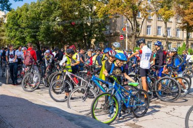 September 4, 2022 Balti Moldova. Mass gathering of amateur cyclists in the city. Illustrative editorial, background.