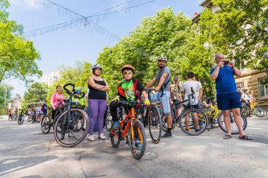 June 4, 2022 Balti Moldova. Mass gathering of amateur cyclists in the city. Illustrative editorial, background.