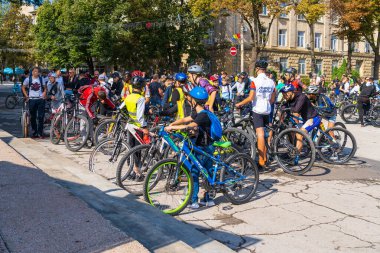 September 4, 2022 Balti Moldova. Mass gathering of amateur cyclists in the city. Illustrative editorial, background.