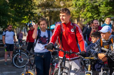 September 4, 2022 Balti Moldova. Mass gathering of amateur cyclists in the city. Illustrative editorial, background.