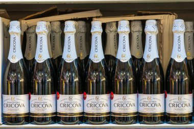 20 Ocak 2023 Beltsy, Moldova. Resimli editör kullanımı için. Köpüklü şarap Cricova