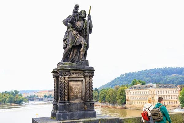August 2022 Prague Czech Republic Antique Sculptures Charles Bridge Background — Photo