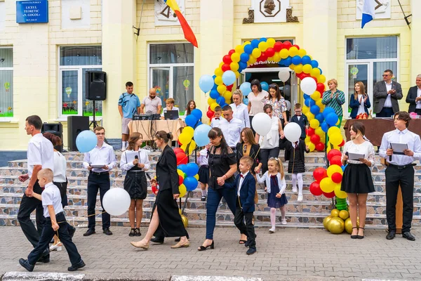 September 2022 Balti Moldavië Schoolkinderen Aan Lijn Gewijd Aan Eerste — Stockfoto