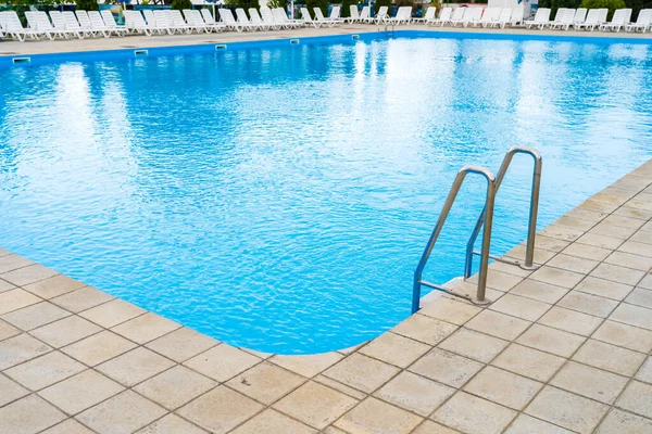 Swimming Pool Selective Focus Metal Stairs Copy Space — Stock Photo, Image