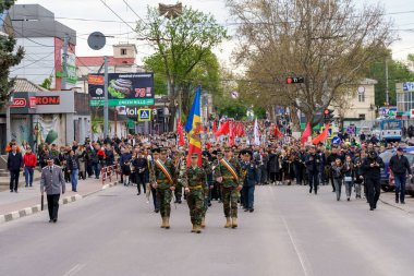 9 Mayıs 2023 Beltsy, Moldova. Resimli editör kullanımı için. Zafer geçidi.