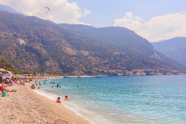 11 Ağustos 2023 Oludeniz Turkey. Resimli editör kullanımı için. Meşhur popüler Oludeniz plajı