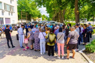 26 Mayıs 2023 Beltsy, Moldova. Resimli editör kullanımı için. Merkezi ısıtma için yüksek fiyatlar nedeniyle protesto veya miting