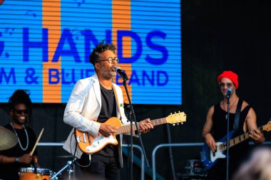 19 Mayıs 2023 Beltsy, Moldova. Resimli editör kullanımı için. Amerikalı müzisyenler Amerika Günü 'nde halk konseri veriyor.