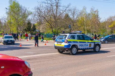 23 Nisan 2023 Beltsy, Moldova. Resimli editör kullanımı için. Polis arabası.