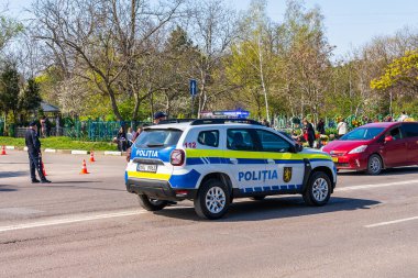23 Nisan 2023 Beltsy, Moldova. Resimli editör kullanımı için. Polis arabası.