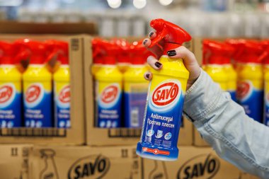 11 Ekim 2023 Beltsy, Moldova. Resimli editör kullanımı için. Savo anti-küf temizleyici