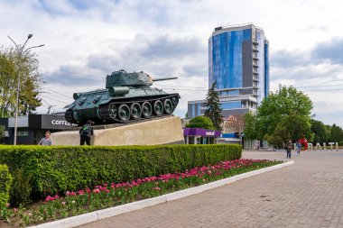 12 Mayıs 2023 Beltsy, Moldova. Resimli editör kullanımı için. İkinci Dünya Savaşı 'nın efsanevi Tankı Anıtı
