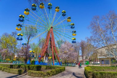 15 Nisan 2022 Beltsy, Moldova. Resimli editör kullanımı için. Belediye eğlence parkında atlı karıncalar