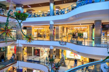 9 Eylül 2023 Chisinau Moldova. Alışveriş merkezi Malldova 'sı. Seçici odak ve kopyalama alanı olan arkaplan