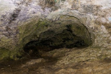 Karst mağarası. Seçici odaklı arkaplan ve metin için alanı kopyala.