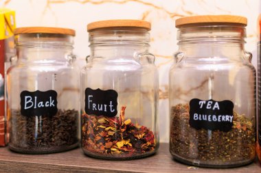 Meyve çayları. Seçici odaklı arkaplan ve metin için alanı kopyala