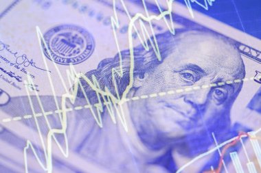 Finansal grafik kaplamalı Amerikan doları tasarısı ekonomik eğilimleri temsil ediyor.