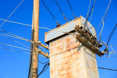 Elektrik dağıtımı eski panel. Seçici odaklı arkaplan ve metin için alanı kopyala