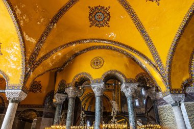 Intricate architecture of hagia sophia's ornate domes and arches.