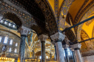 Stunning interior of hagia sophia with intricate mosaics and grand architecture.