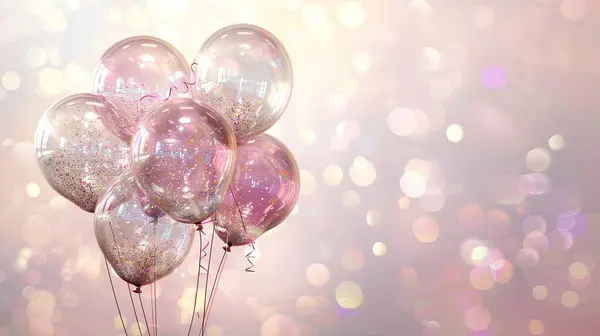 Feestelijke Achtergrond Van Transparante Ballonnen Confetti Kopieer Ruimte Hoge Kwaliteit Stockfoto