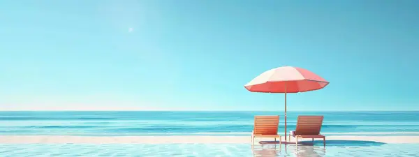 Sonnenschirm Und Liegestühle Sommer Hintergrund Minimales Sommerkonzept Moderner Heller Hintergrund Stockbild