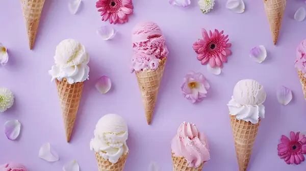Assortment Berry Ice Cream Cone Copy Space Top View Ice Stock Picture