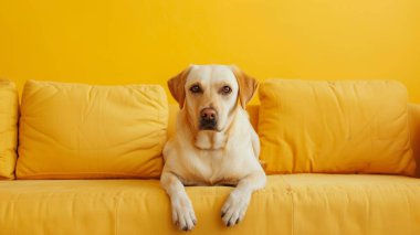 Sarı izole arka planda Labrador köpeği, kopyalama alanı. Yüksek kalite fotoğraf