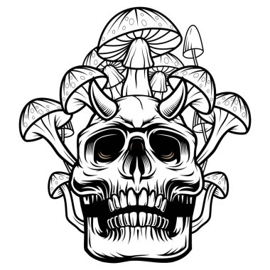 Kafatası mantar maskotu logosu tasarımı