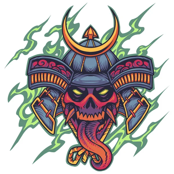 Samurai Totenkopf Maskottchen Logo — Stockvektor
