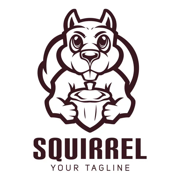 squirrel mascot logo holding pine cone  line art
