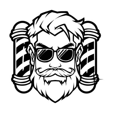 Berber Dükkanı Logosu, berber direği ve klasik tarz sanat eserleri.