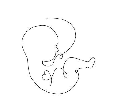 Baby in womb single  continuous line art. Medicine health care pregnancy healthy concept design. Hand drawn minimalism style. clipart
