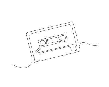 Aralıksız kaset şeridi sanatı. Müzik aletinin ana hatlarını çiz. Taslak kaset bir satır vektör illüstrasyonuName. 