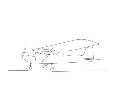 Continuous line drawing of airplane. Single one line art concept of old or retro plane.