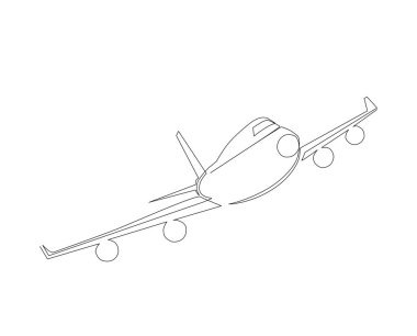 Continuous line drawing of airplane. Single one line art concept of plane flying from right to left.