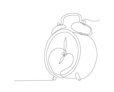 Continuous line drawing of Alarm clock at 7 morning or night. Single line art of Table Clock.