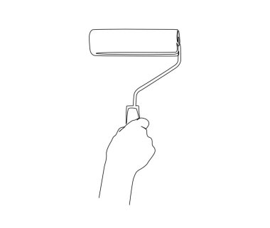 Continuous line drawing of hand holding Paint roller. Paint roller line art drawing vector illustration.