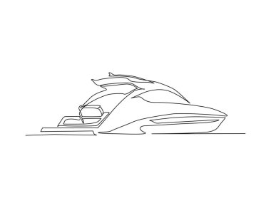 Continuous single line drawing art of Luxury Yacht. Speed boat line art drawing vector illustration. 